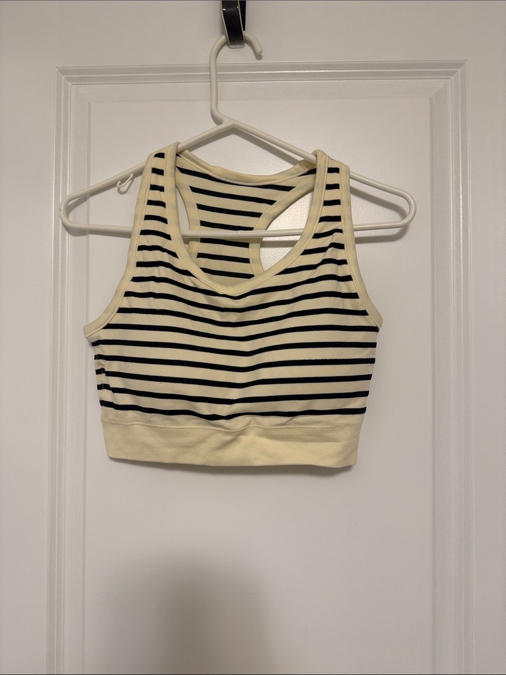 Striped Racerback Sports Bralette in Cream & Black